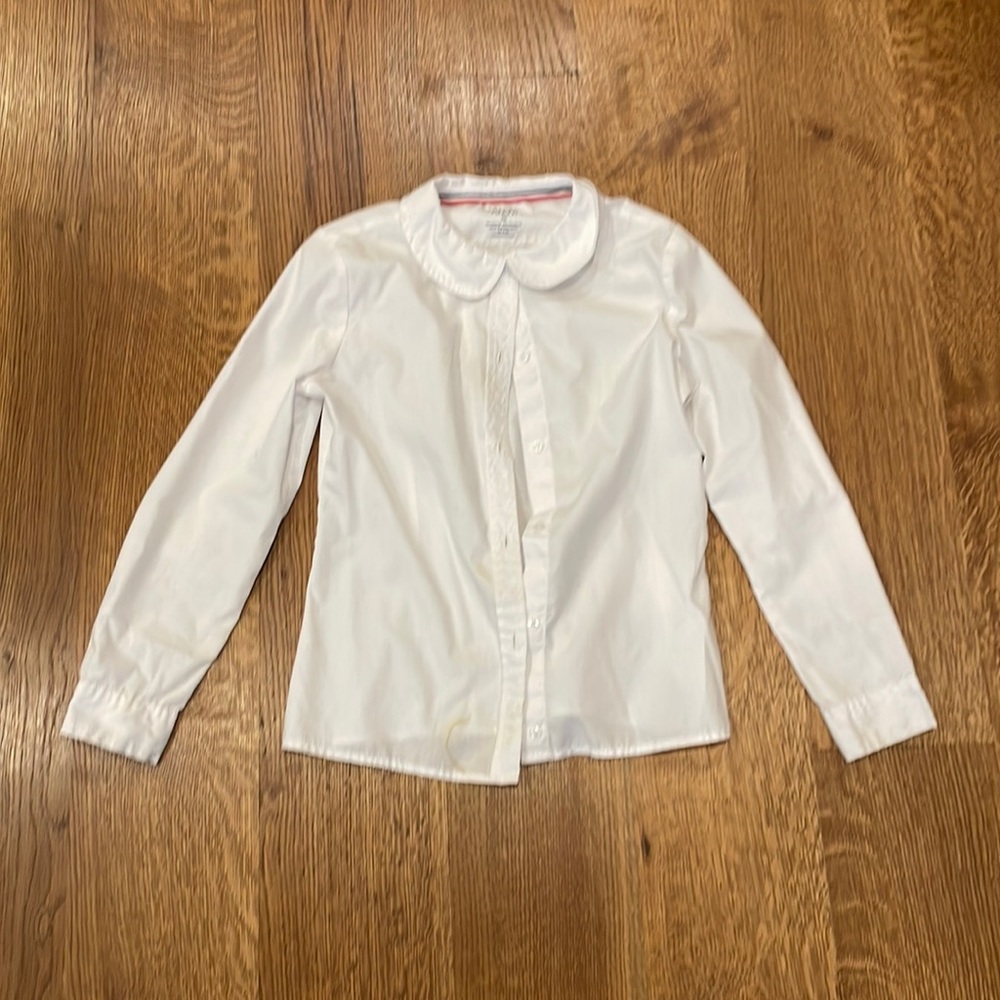 White poplin/broadcloth woven cotton button down kids school uniform top